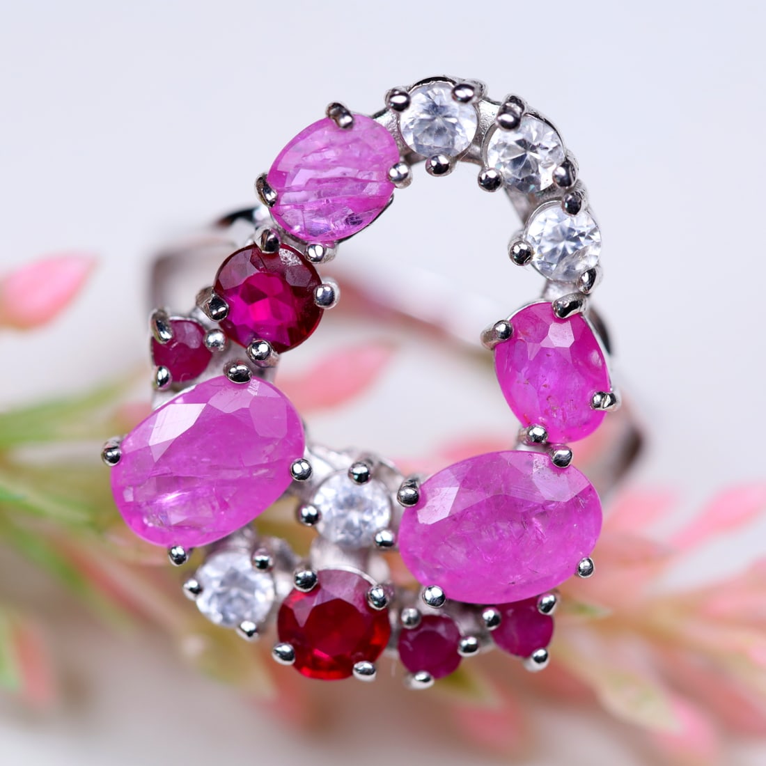 29.59Cts Heated Gemstone Pink Ruby & White Cubic Zirconia Women Ring 925 Silver Size 7.5 OT6917: Ksmith Jewels Global Welcome to our auction house, today auction brought to you by Ksmith Jewels Global based in Penang, Malaysia specialize in all kinds of opal and color gemstone both in manufacturi