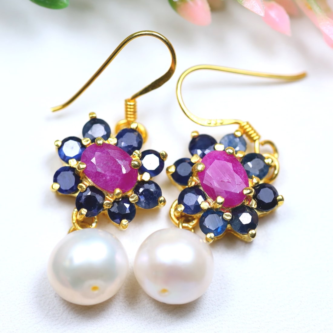 Total Weight 30.60Cts 925 Sterling Silver White Baroque Pearl, Red Ruby & Blue Sapphire Earrings: Ksmith Jewels Global Welcome to our auction house, today auction brought to you by Ksmith Jewels Global based in Penang, Malaysia specialize in all kinds of opal and color gemstone both in manufacturi