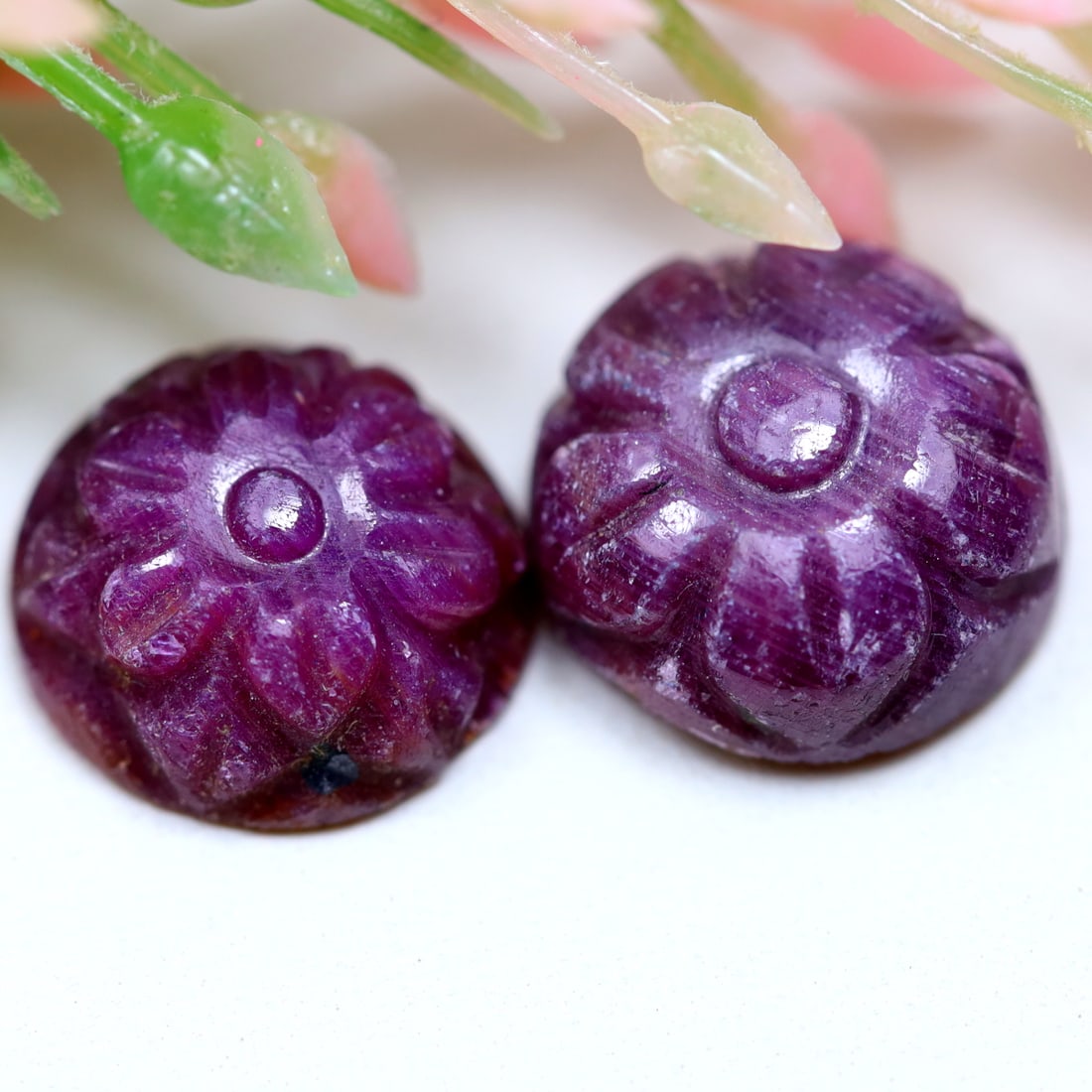 10.3x5.3MM 10.99Cts Natural Ruby Hand Carved Gemstone Pair (1 of 2)
