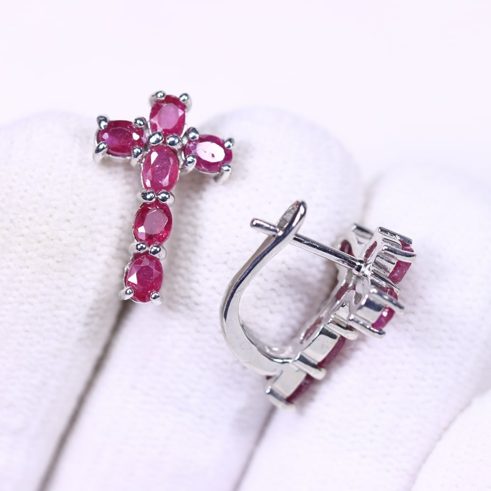 Earrings Ruby - 925 Sterling Silver , 998B - 2