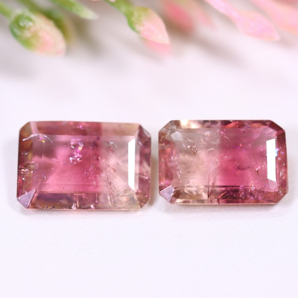 5.21cts Natural Watermelon Tourmaline Set - Bi-Colour Faceted Cut, 771E (1 of 2)