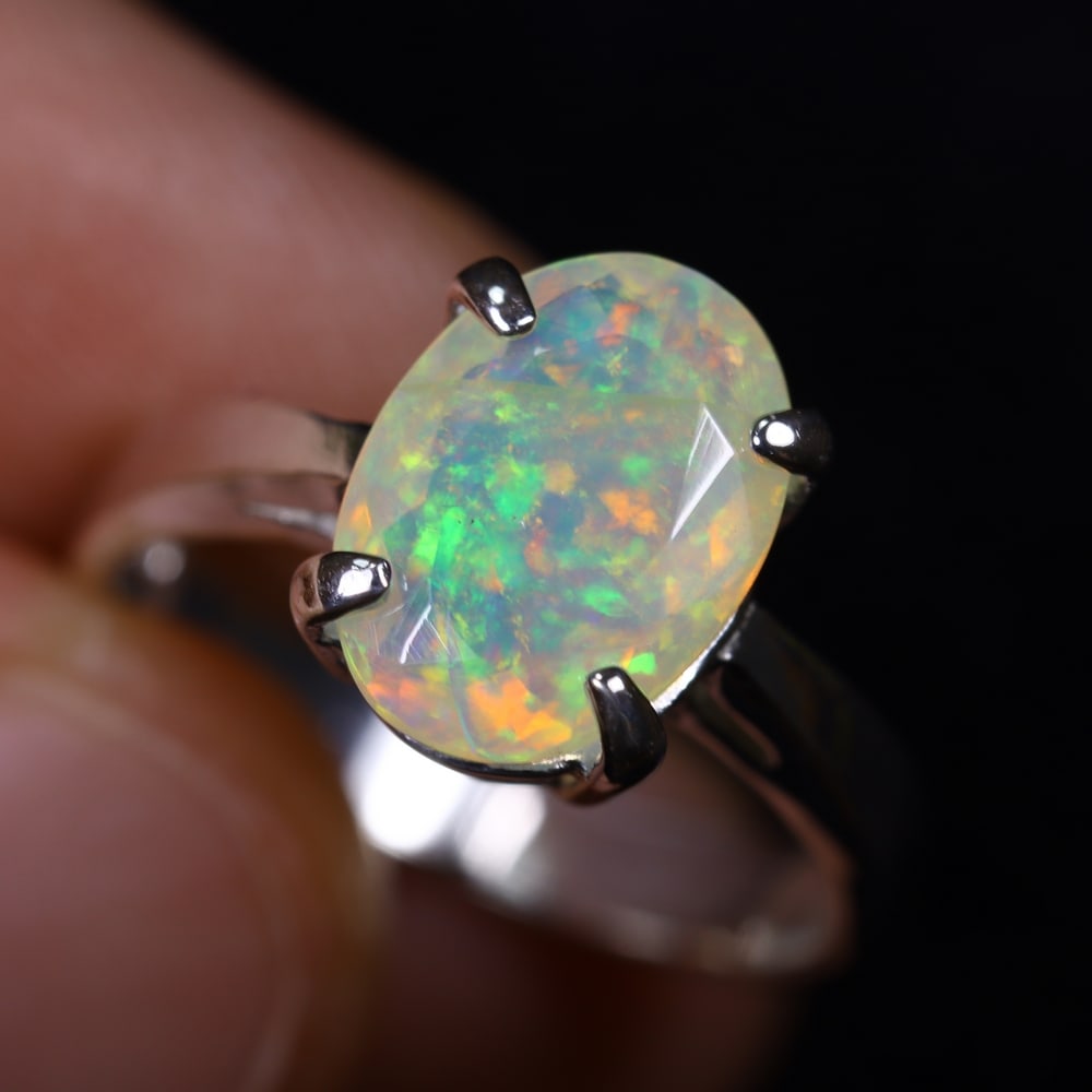 3.26g Natural Opal Stone Sterling Silver 925 Ring (Adjustable), 880E (1 of 6)