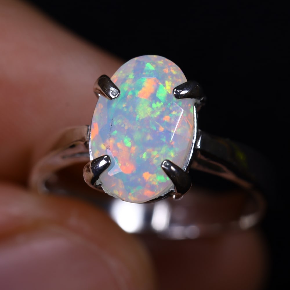 3.11g Natural Opal Stone Sterling Silver 925 Ring (Adjustable), 439E (1 of 6)