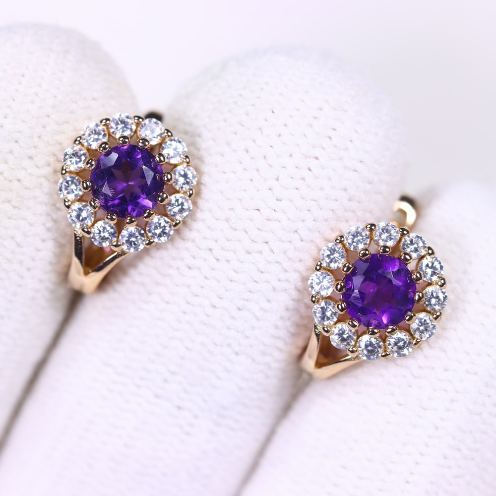 Earrings Amethyst & Zircon - 925 Sterling Silver, 751E (1 of 3)