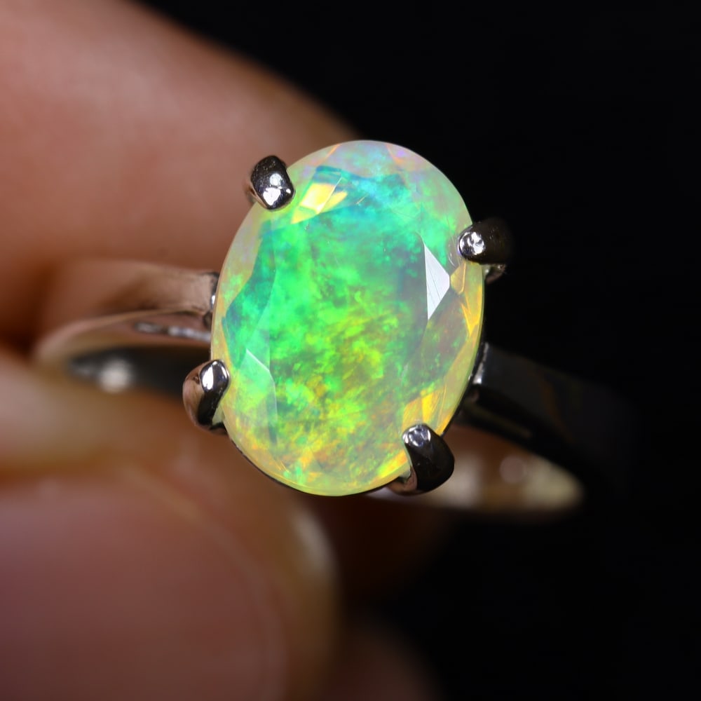 3.45g Natural Opal Stone Sterling Silver 925 Ring (Adjustable), 363E (1 of 6)