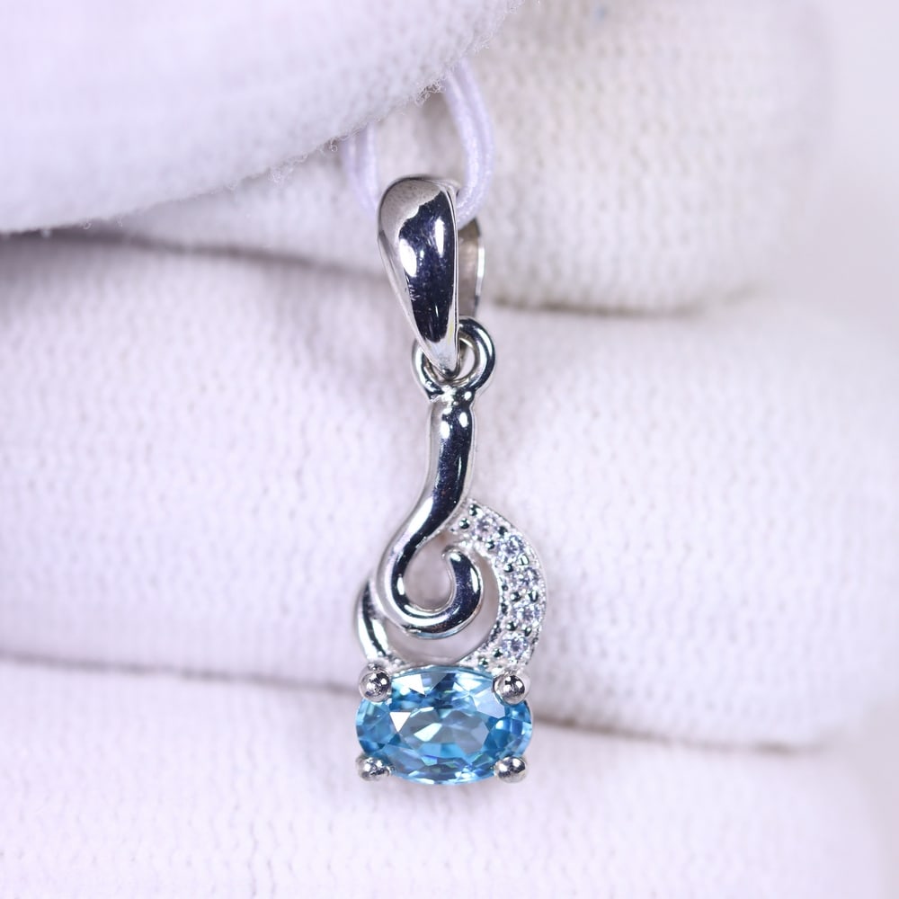 Pendant Zircon - 925 Sterling Silver - White Gold Plated, 325E (1 of 2)