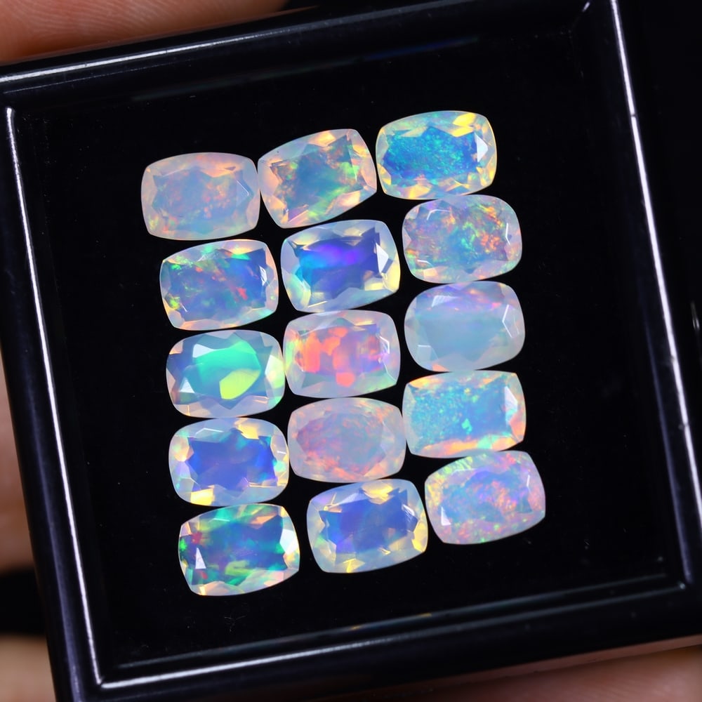 *8.57Ct 15pcs Calibrated 7x5mm Faceted Welo Opal Set - Ethiopian Opal, 735B: Ksmith Heritage Auctioneers Welcome to our auction house, today auction brought to you by Ksmith Heritage Auctioneers based in Penang, Malaysia specialize in all kinds of opal and color gemstone both