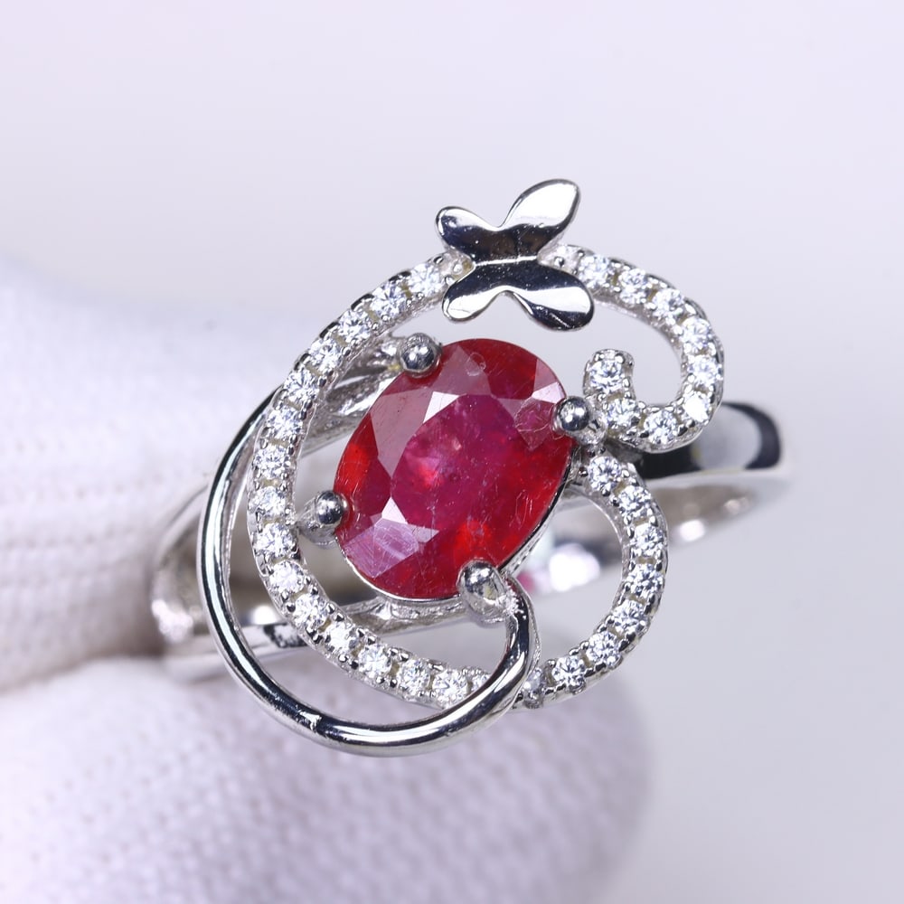 Ring US5.75 Ruby & Zircon - 925 Sterling Silver - Plated 14k White Gold, 531E (1 of 4)