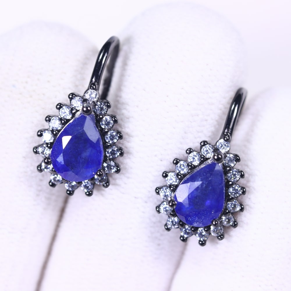 Earrings Sapphire & Zircon - 925 Sterling Silver, 762B (1 of 2)