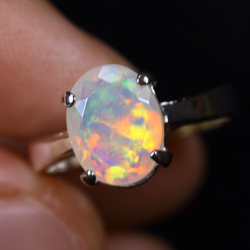 3.18g Natural Opal Stone Sterling Silver 925 Ring (Adjustable), 1013E (1 of 6)