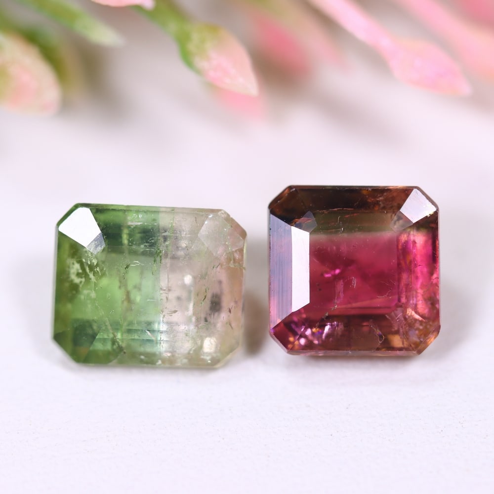 5.00cts Natural Watermelon Tourmaline Set - Bi-Colour Faceted Cut, 131E (1 of 2)