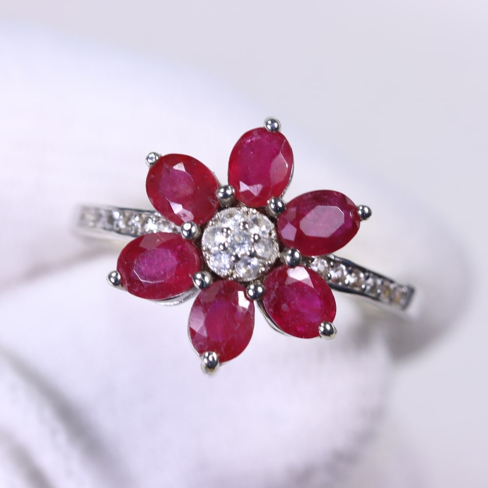 Ring US9 Ruby & Zircon - 925 Sterling Silver - White Gold Plated, 201E (1 of 3)