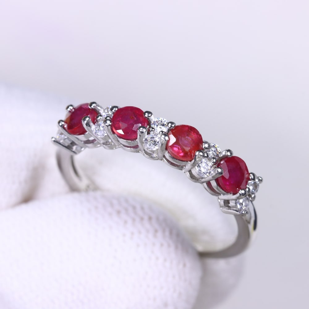 Ring US8 Ruby 3.5mm - 925 Sterling Silver - Plated 14k White Gold, 592E (1 of 3)