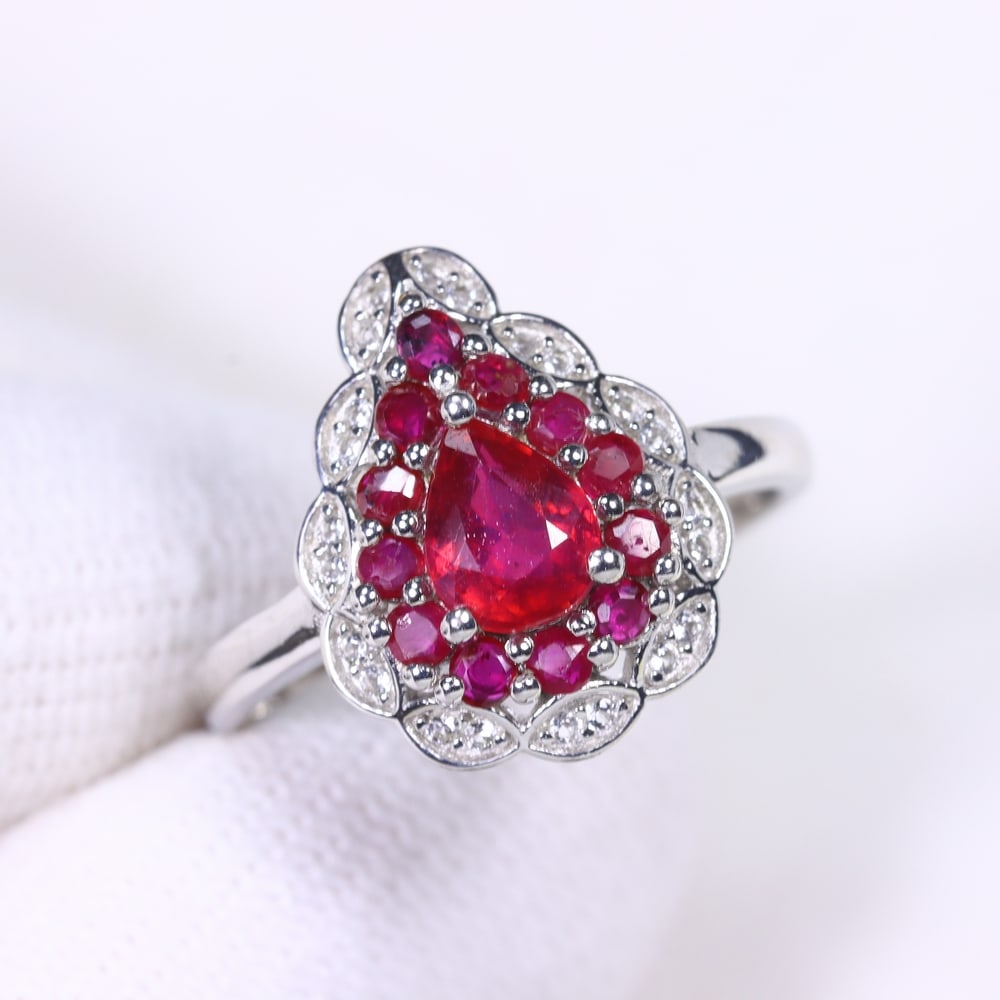 Ring US7 Ruby - 925 Sterling Silver - Plated 14k White Gold , 191E - 2