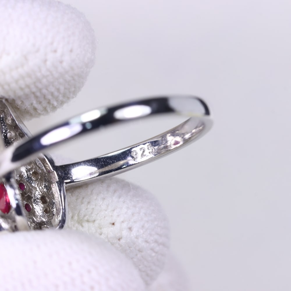Ring US7 Ruby - 925 Sterling Silver - Plated 14k White Gold , 191E - 4