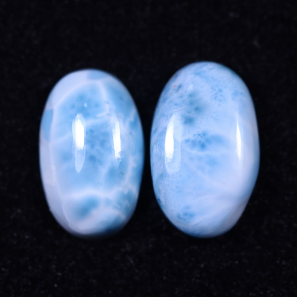 *28.73cts Natural Larimar Set - Polished Cabochon , 254E: Ksmith Heritage Auctioneers Subject: Natural Larimar Carat Weight: 28.73 cts Dimension: 21x12.8x5.7 mm Type: Cabochon, Polished