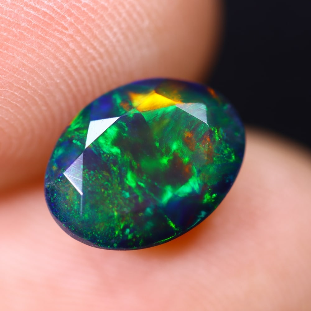 1.59Ct Welo Black Opal Faceted Polished - Ethiopian Opal , 1206E: Ksmith Heritage Auctioneers Subject: Natural Ethiopian Welo Black Opal Origin: Ethiopia Carat Weight: 1.59Ct Dimension: 10.1x7.7x4.8 mm Treatment: Smoked Type: Faceted, Po