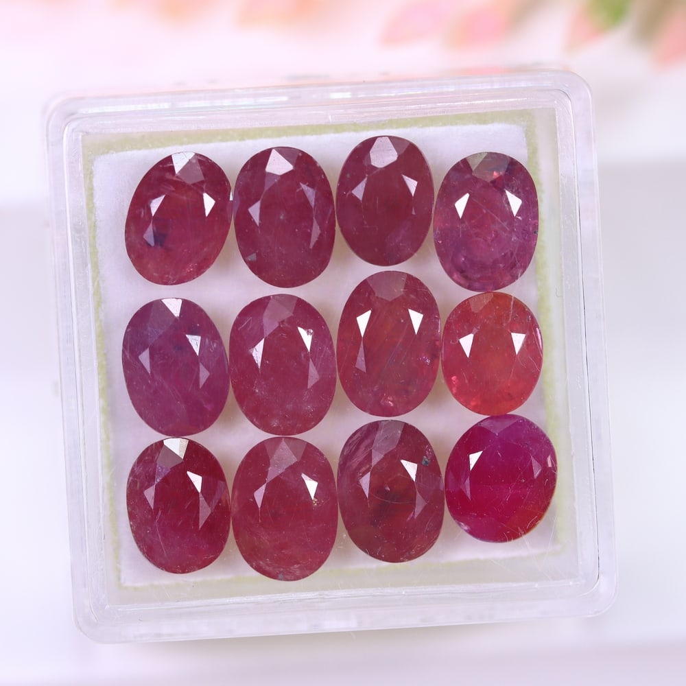 *13.68Ct Red Ruby Set - Polished Faceted , 961E: Ksmith Heritage Auctioneers Subject: Natural Ruby Origin: Burma Carat Weight: 13.68Ct Dimension: 7.1x5.3x3.3 mm Treatment: Heated Type: Faceted, Polished