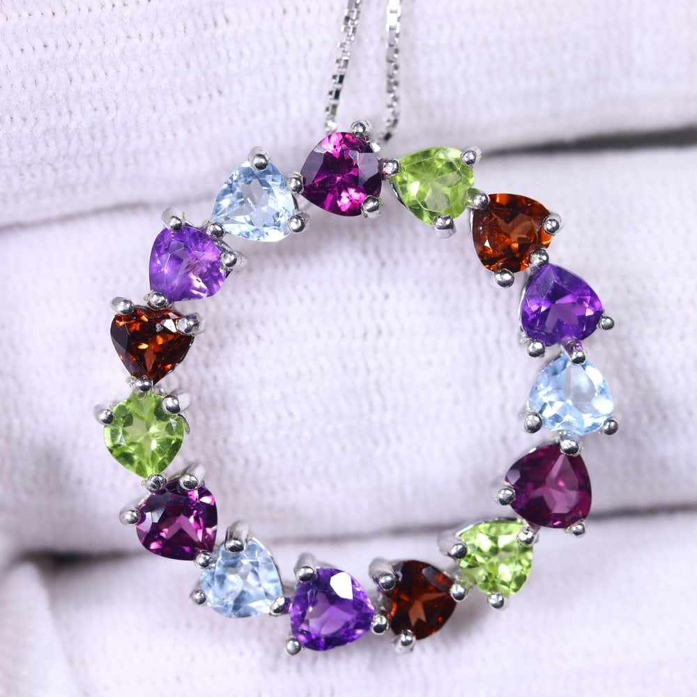 18inches Necklace Multi Gemstones - 925 Sterling Silver - Plated 14K White Gold , 175E: Ksmith Heritage Auctioneers Subject: Natural Amethyst, Sky Blue Topaz, Peridot, Mozambique Garnet, Rhodolite Garnet Origin: Thailand Carat Weight: 5.13g Dimension: Gemstone 4mm Type: