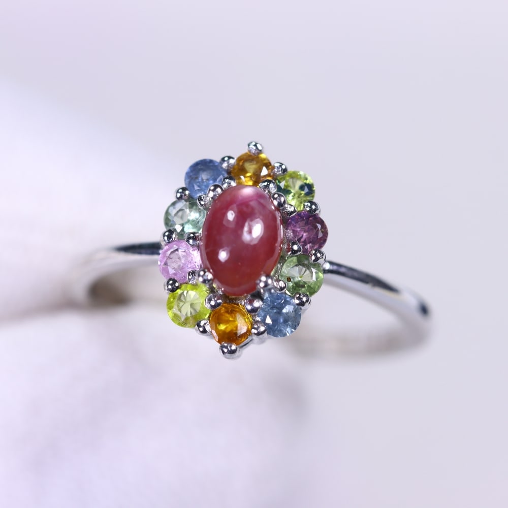 Ring US7.5 Star Ruby & Sapphire - 925 Sterling Silver, 176B (1 of 3)