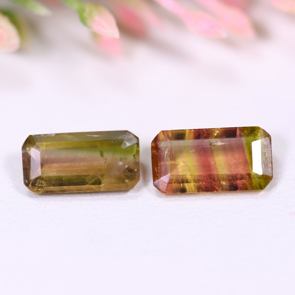 3.59cts Natural Watermelon Tourmaline Set - Bi-Colour Faceted Cut , 1219E: Ksmith Heritage Auctioneers Subject: Natural Tourmaline Origin: Africa Carat Weight: 3.59 cts Dimension: 10.6x5.8x2.8 mm Type: Faceted, Polished