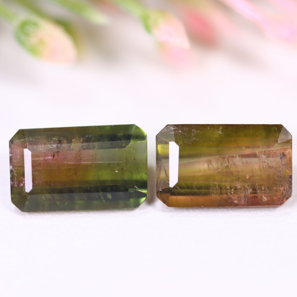 5.84cts Natural Watermelon Tourmaline Set - Bi-Colour Faceted Cut , 1141E: Ksmith Heritage Auctioneers Subject: Natural Tourmaline Origin: Africa Carat Weight: 5.84 cts Dimension: 10.8x6.6x4.3 mm Type: Faceted, Polished