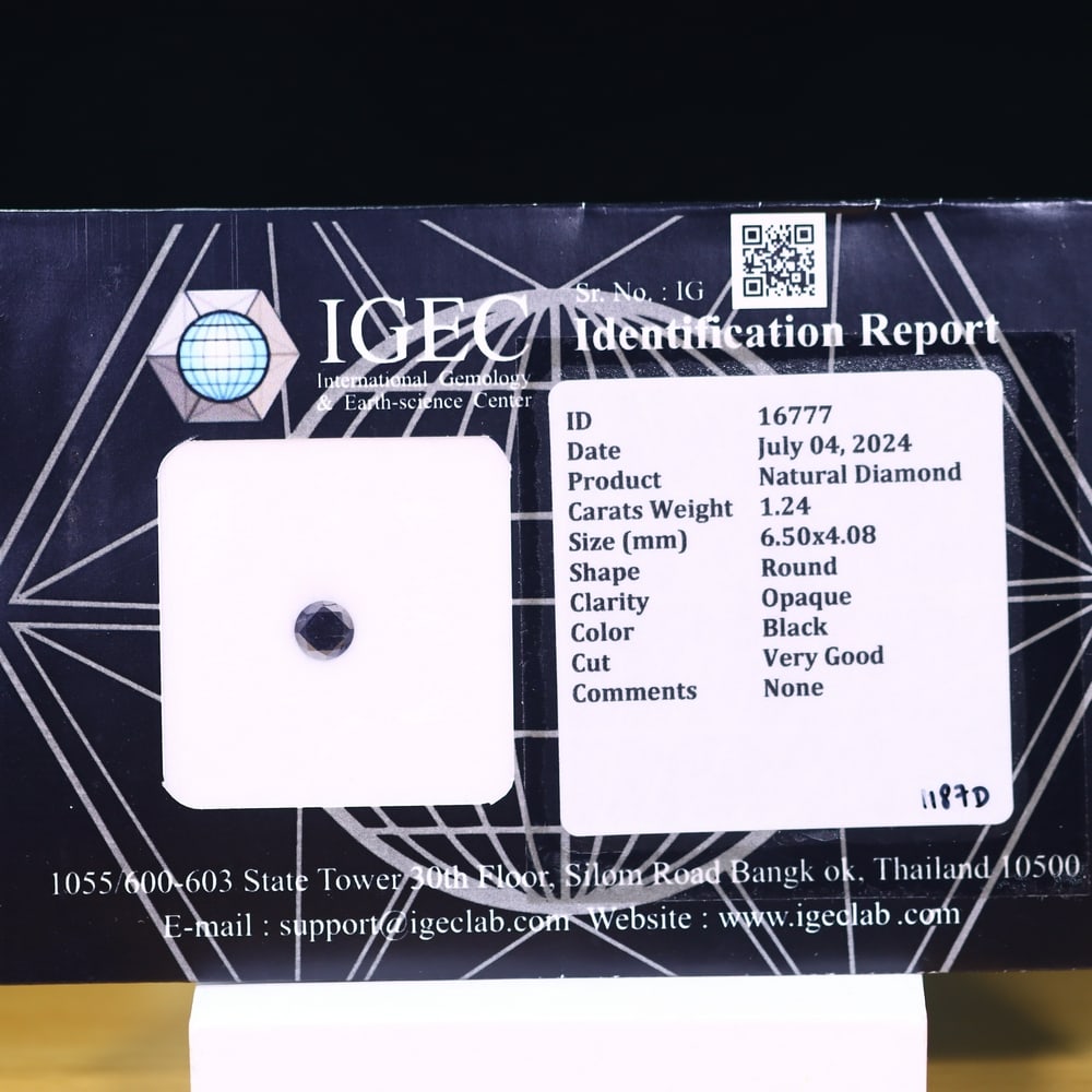 1.24ct IGEC Certified Black Diamond 6.50mm - Natural Diamond, Loose Diamond, 1187D: Ksmith Heritage Auctioneers Subject: Natural Diamond Origin: Africa Treatment: Heated