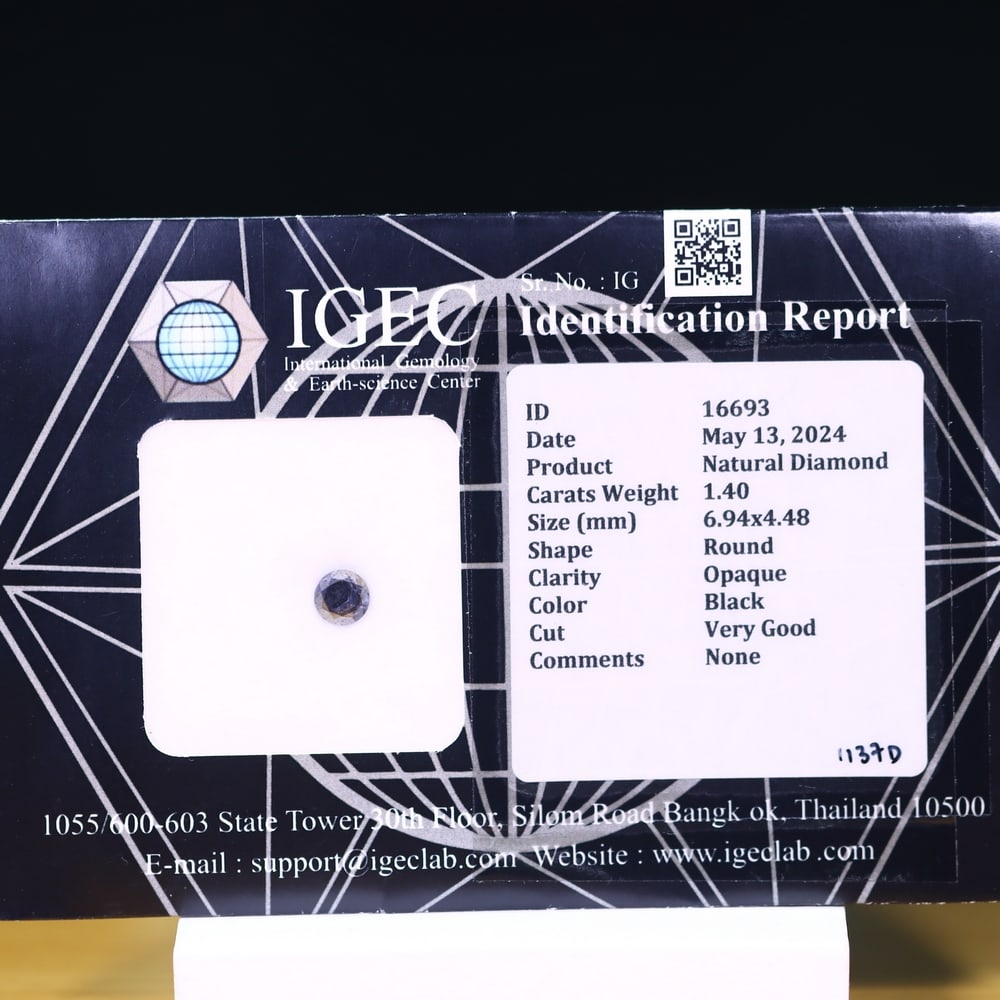 1.40ct IGEC Certified Black Diamond 6.94mm - Natural Diamond, Loose Diamond, 1137D: Ksmith Heritage Auctioneers Subject: Natural Diamond Origin: Africa Treatment: Heated