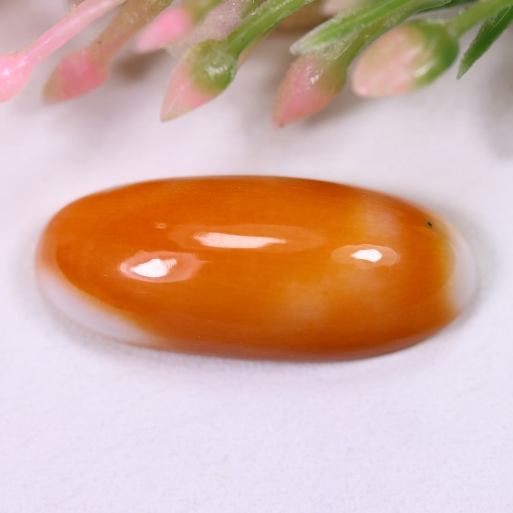 9.08cts Mediterranean Coral - Cabochon Polished , 864E: Ksmith Heritage Auctioneers Subject: Natural Coral Origin: Japan Carat Weight: 9.08cts Dimension: 20.8x8.6x6.3 mm Treatment: Unheated Type: Cabochon, Polished