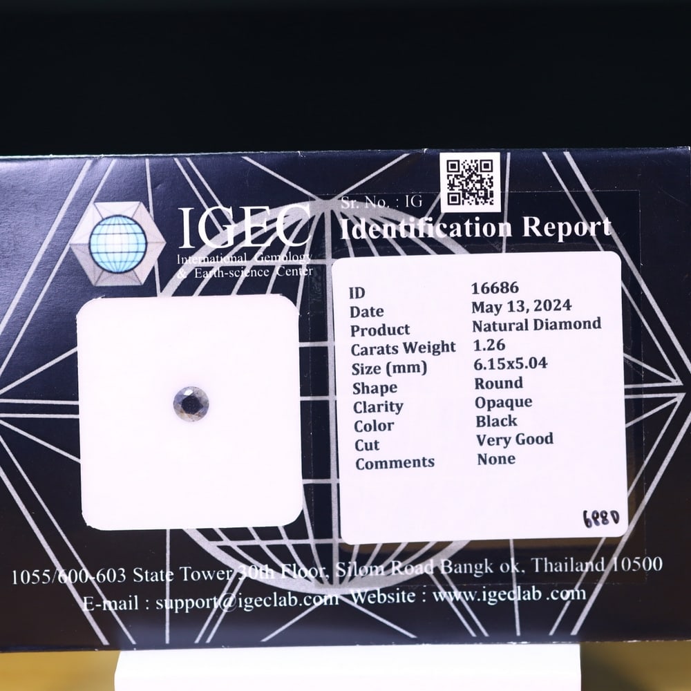 1.26ct IGEC Certified Black Diamond 6.15mm - Natural Diamond, Loose Diamond, 688D: Ksmith Heritage Auctioneers Subject: Natural Diamond Origin: Africa Treatment: Heated