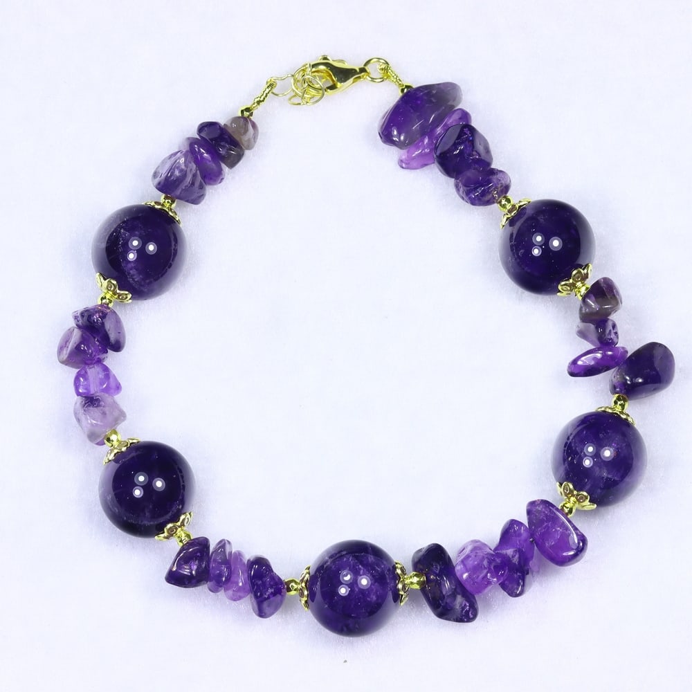 Amethyst Bracelet - 925 Sterling Silver - Plated 14k White Gold , 11E: Ksmith Heritage Auctioneers Subject: Natural Amethyst Origin: Thailand Carat Weight: 21.1g Dimension: Amethyst 6mm Type: Bracelet