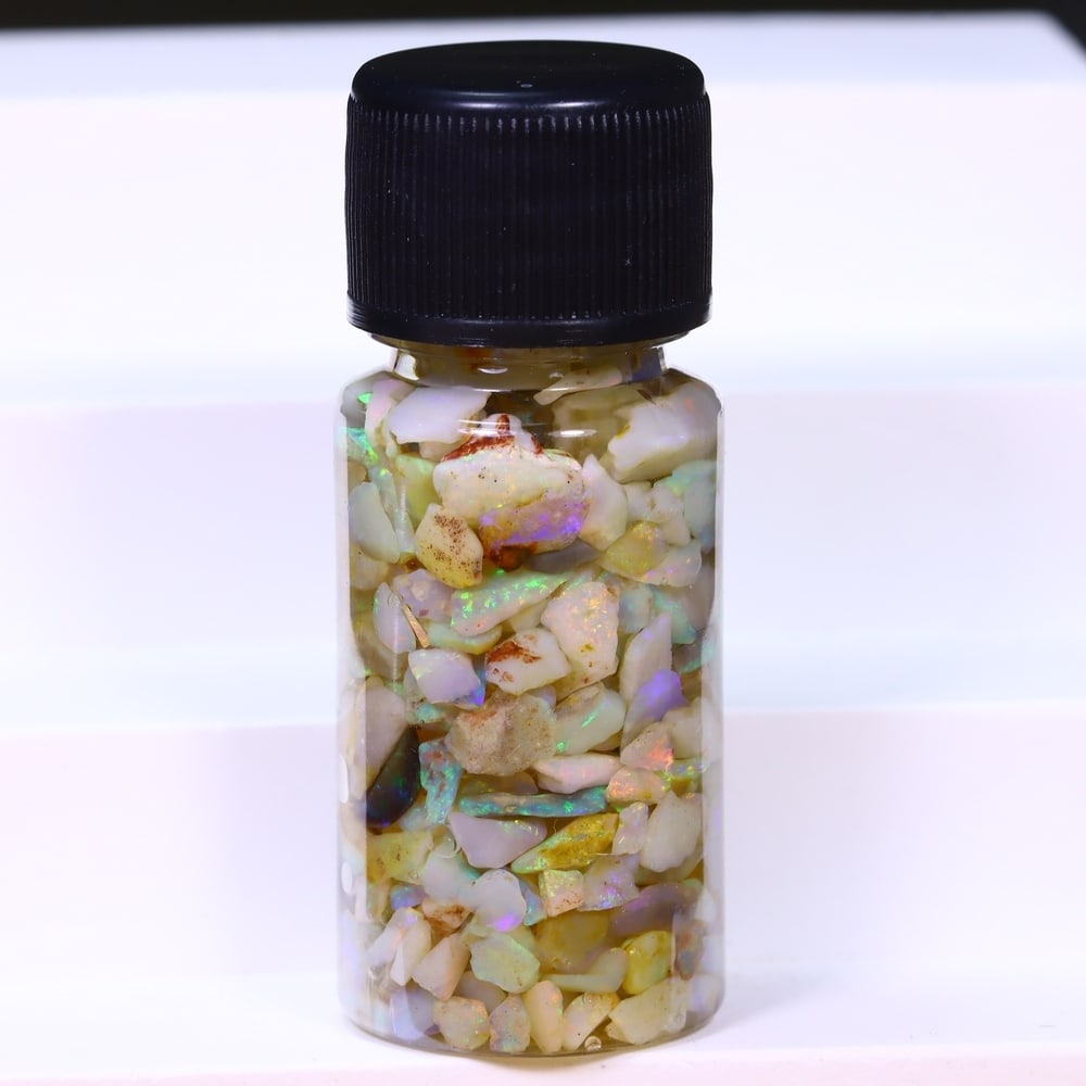 Australian Lightning Ridge Crystal Black Opal Rough Chip Jar (Good For Display), 922B: Ksmith Heritage Auctioneers Subject: Natural Australian Opal Origin: Australia Quantity: 1 Jar as photo