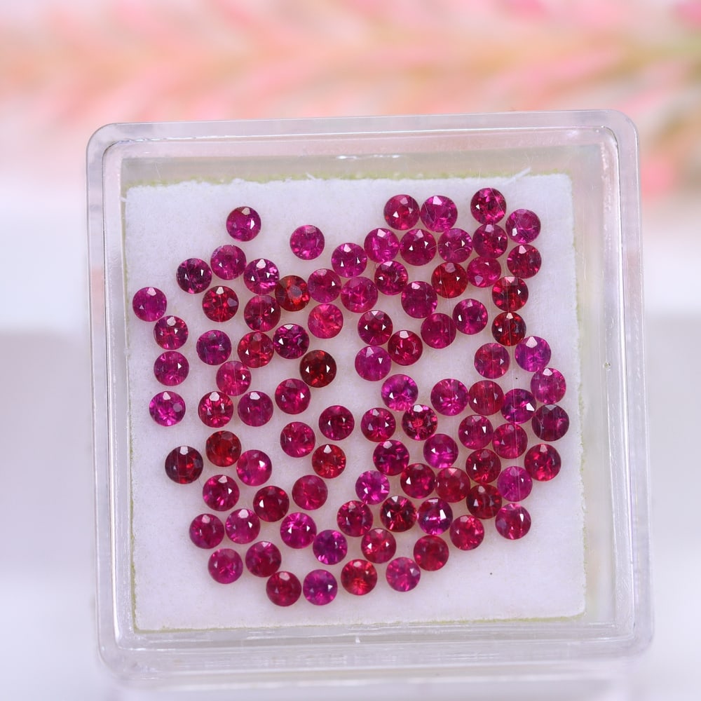 2.55Ct Heated Ruby Set - 1.7mm Round Diamond Cut , 903E (1 of 2)