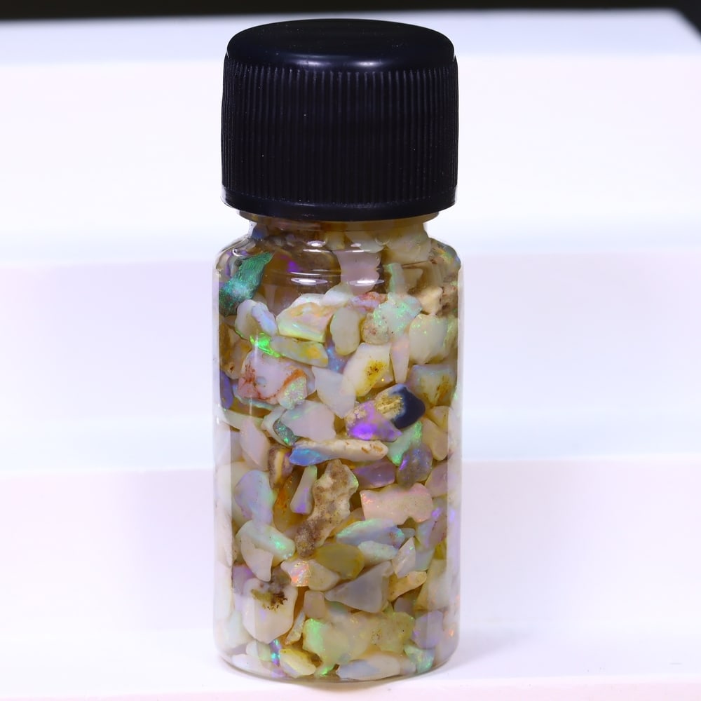 Australian Lightning Ridge Crystal Black Opal Rough Chip Jar (Good For Display), 778B: Ksmith Heritage Auctioneers Subject: Natural Australian Opal Origin: Australia Quantity: 1 Jar as photo