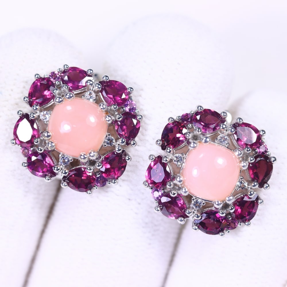 Earrings Opal Zircon & Rhodolite Garnet - 925 Sterling Silver - White Gold Plated , 282E: Ksmith Heritage Auctioneers Subject: Natural Opal, Rhodolite Garnet & Zircon Origin: Thailand Carat Weight: 28.84ct Dimension: Gemstone 6.5mm Type: Earrings