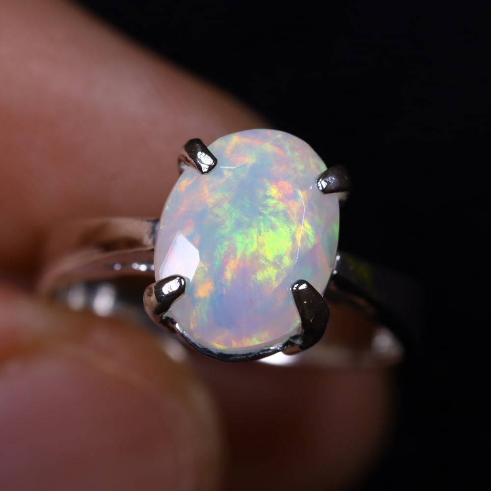 2.83g Natural Opal Stone Sterling Silver 925 Ring (Adjustable) , 382E (1 of 6)