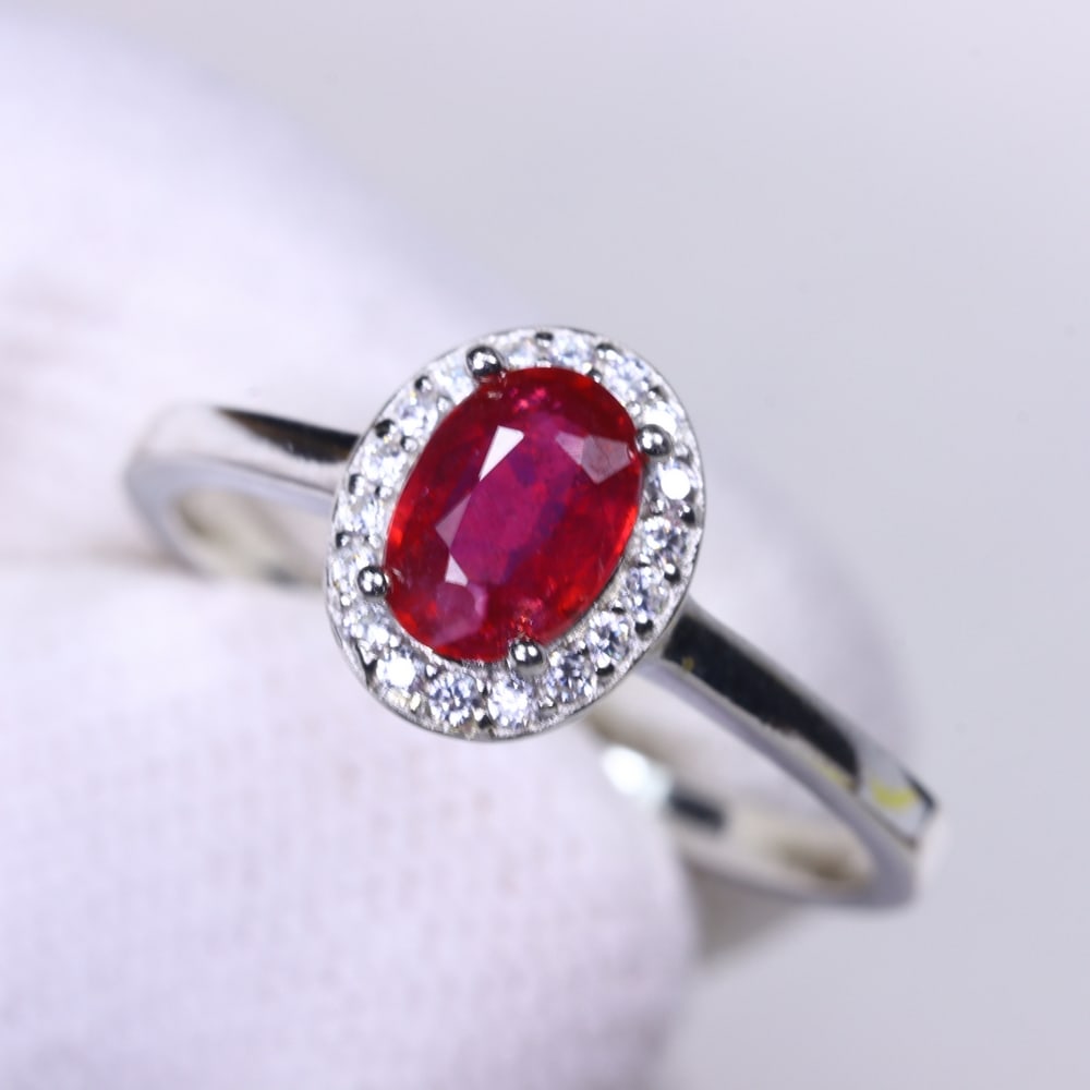 Ring US7 Ruby & Zircon - 925 Sterling Silver - Plated 14k White Gold , 331E (1 of 3)