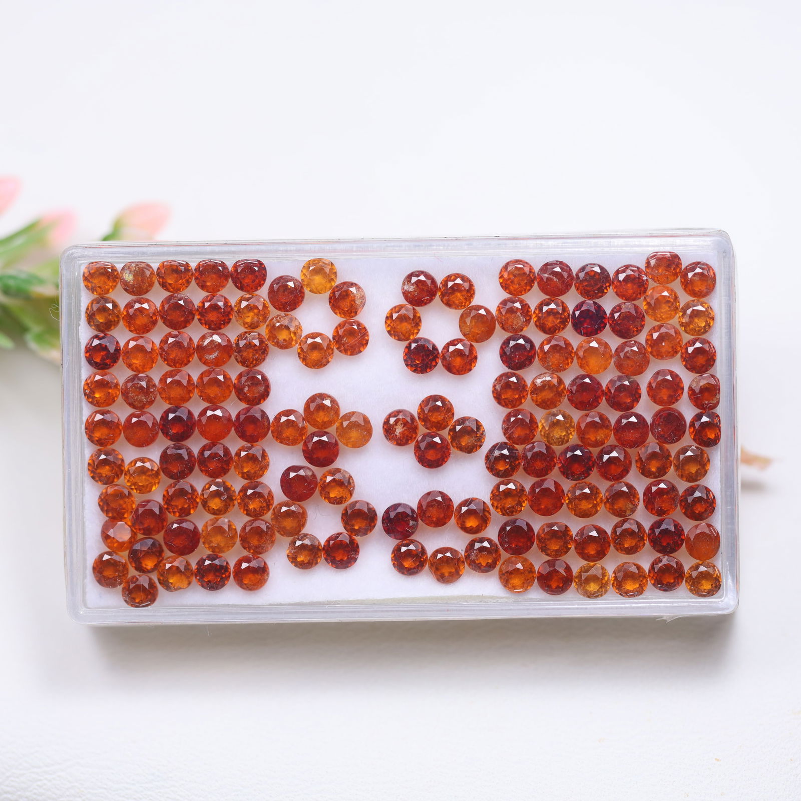 131Pcs Box 22CTS Natural Hessonite Garnet 3mm Sparkling Orange Gemstones (OT6922), 833A: Ksmith Jewels Global Welcome to our auction house, today auction brought to you by Ksmith Jewels Global based in Penang, Malaysia specialize in all kinds of opal and color gemstone both in manufacturi
