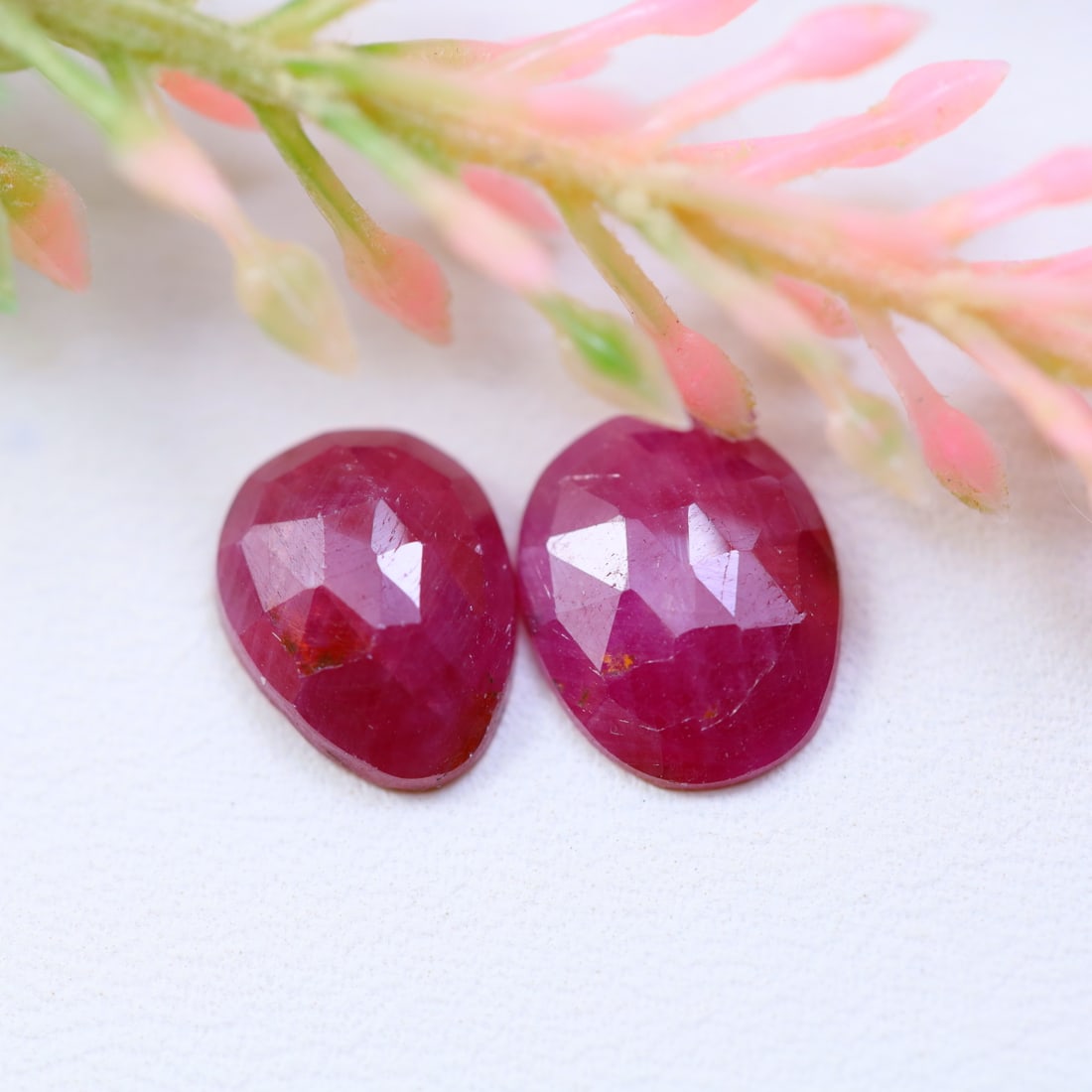 Ruby 5.53Ct Natural Rose Cut Pinkish Red Ruby Slices Pair 9.7x7.6x3.4mm OT6589, 522A: Ksmith Jewels Global Welcome to our auction house, today auction brought to you by Ksmith Jewels Global based in Penang, Malaysia specialize in all kinds of opal and color gemstone both in manufacturi