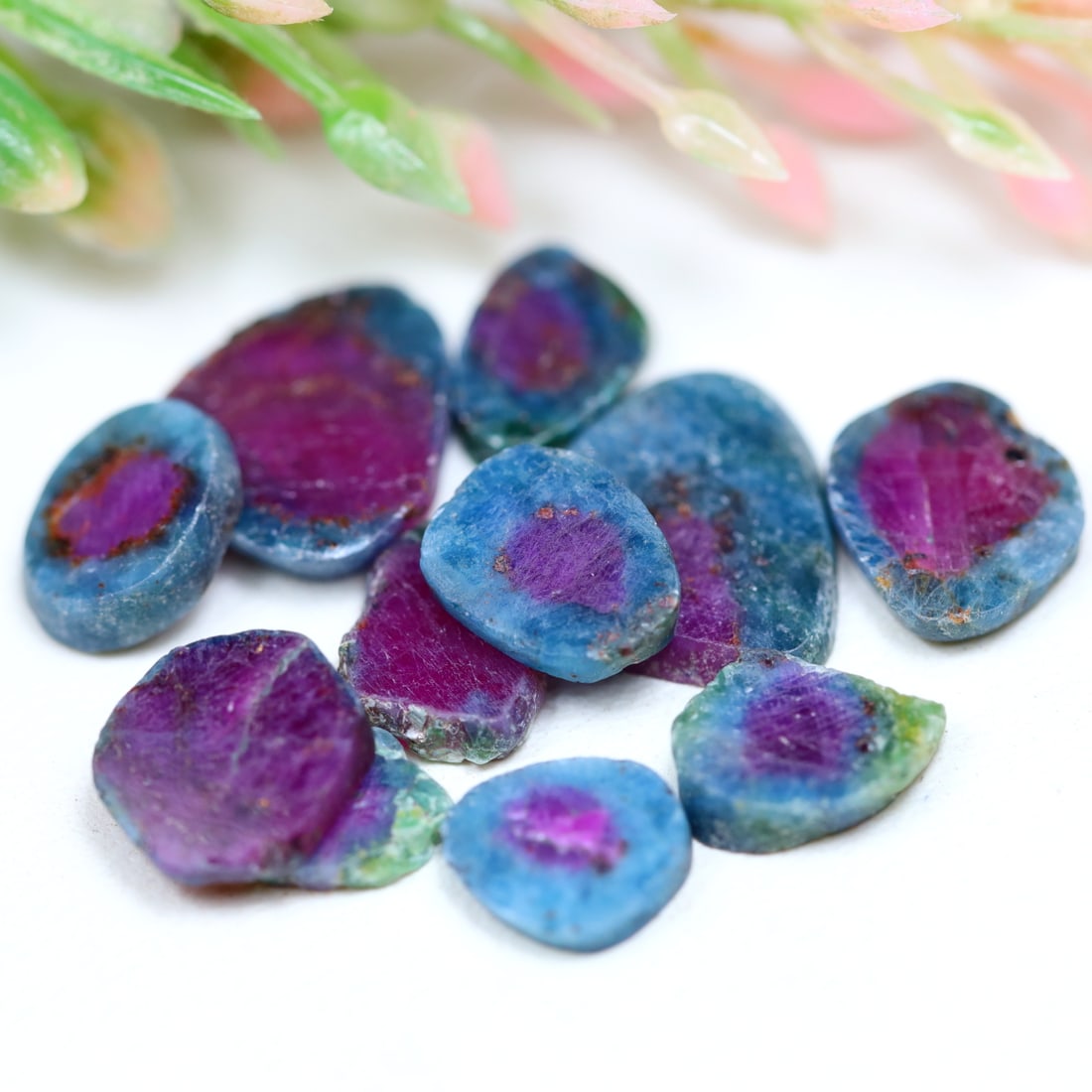 14.84Ct Group of Natural Bi-Color Ruby Slice Lot, 708MZ: Ksmith Jewels Global Welcome to our auction house, today auction brought to you by Ksmith Jewels Global based in Penang, Malaysia specialize in all kinds of opal and color gemstone both in manufacturi