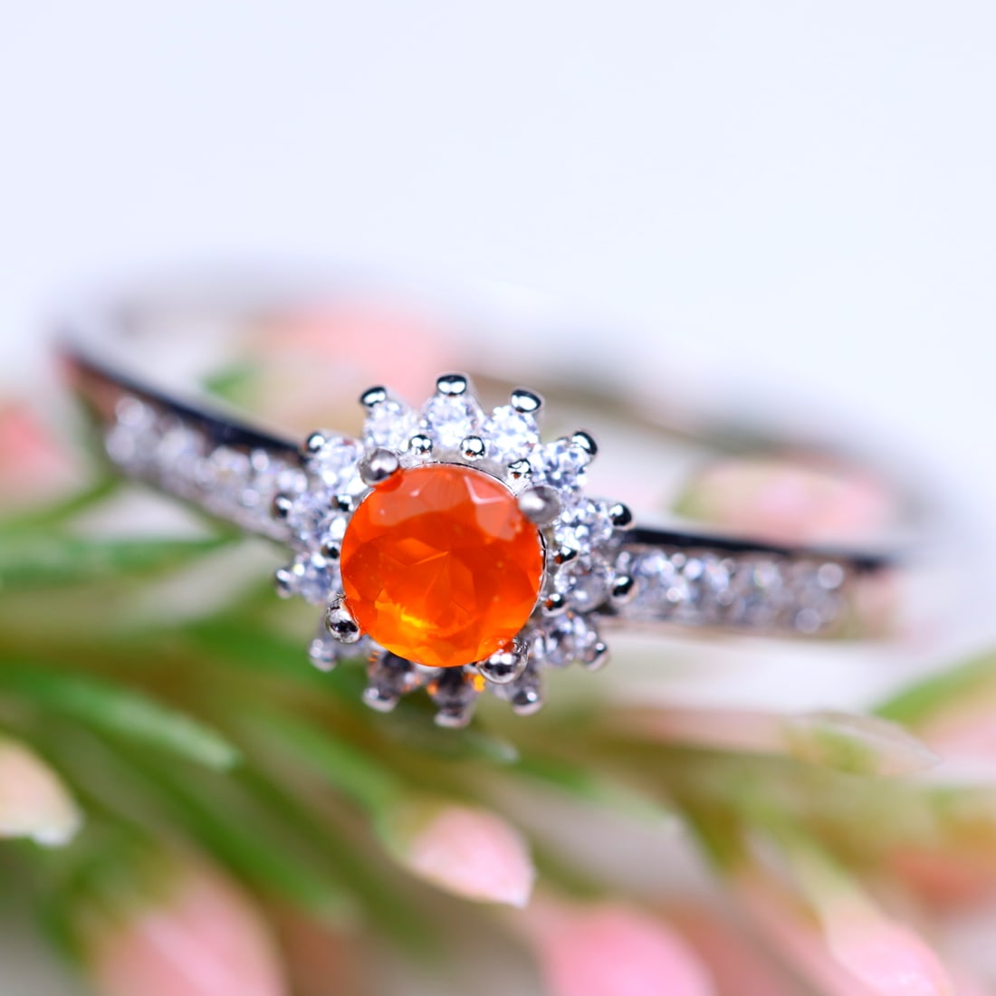 11.55Ct Natural 4 MM Orange Fire Opal & Zircon Jewelry Ring 925 Silver Size 8.5 (OT7004), 590A: Ksmith Jewels Global Welcome to our auction house, today auction brought to you by Ksmith Jewels Global based in Penang, Malaysia specialize in all kinds of opal and color gemstone both in manufacturi