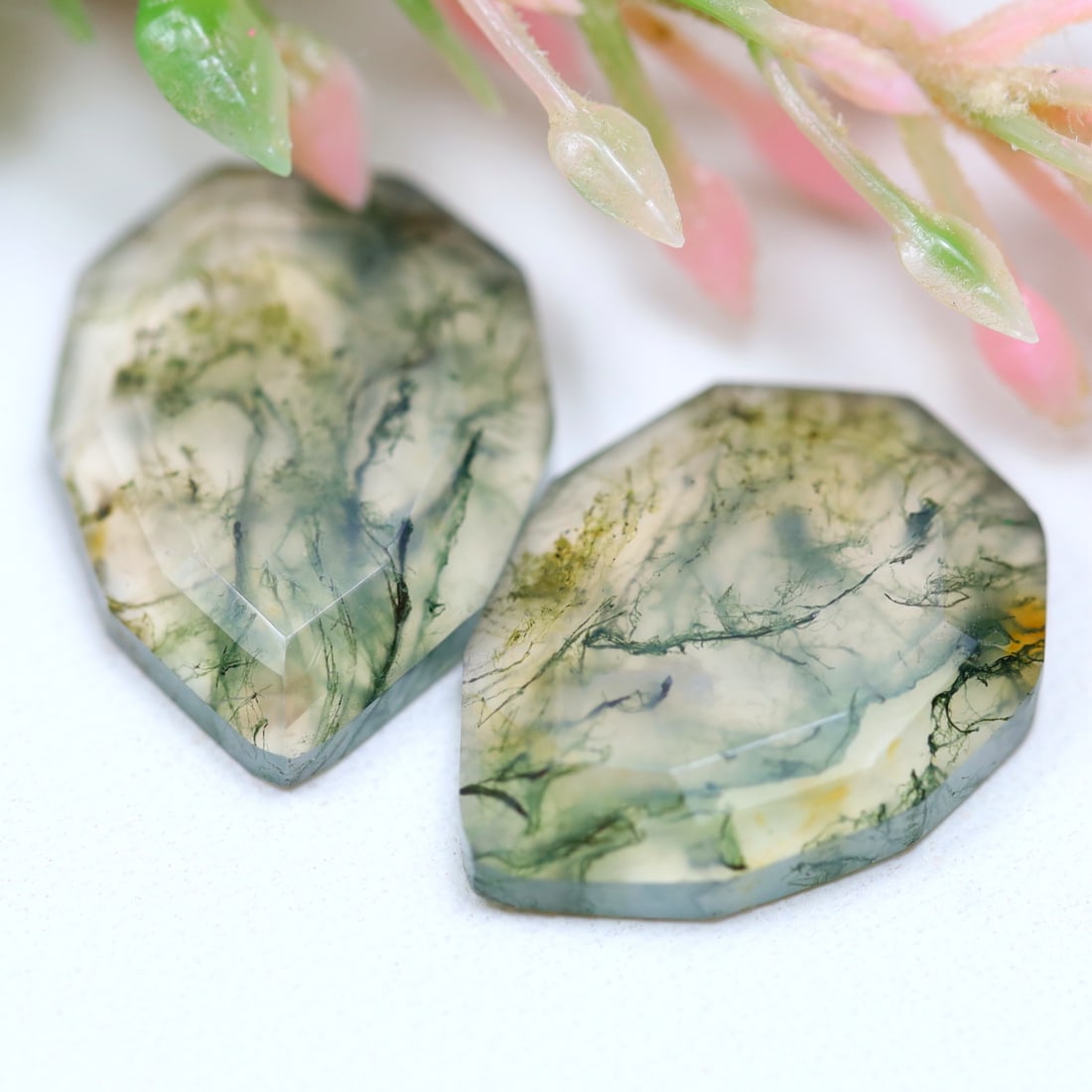 10.40Ct Natural Green Moss Agate Pair - India Gemstone - Fancy Cut Faceted, 638MZ: Ksmith Jewels Global Welcome to our auction house, today auction brought to you by Ksmith Jewels Global based in Penang, Malaysia specialize in all kinds of opal and color gemstone both in manufacturi