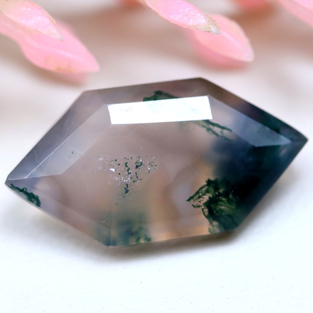 3.94Ct Natural Green Moss Agate - India Gemstone - Fancy Faceted Pair, 817B: Ksmith Jewels Global Welcome to our auction house, today auction brought to you by Ksmith Jewels Global based in Penang, Malaysia specialize in all kinds of opal and color gemstone both in manufacturi