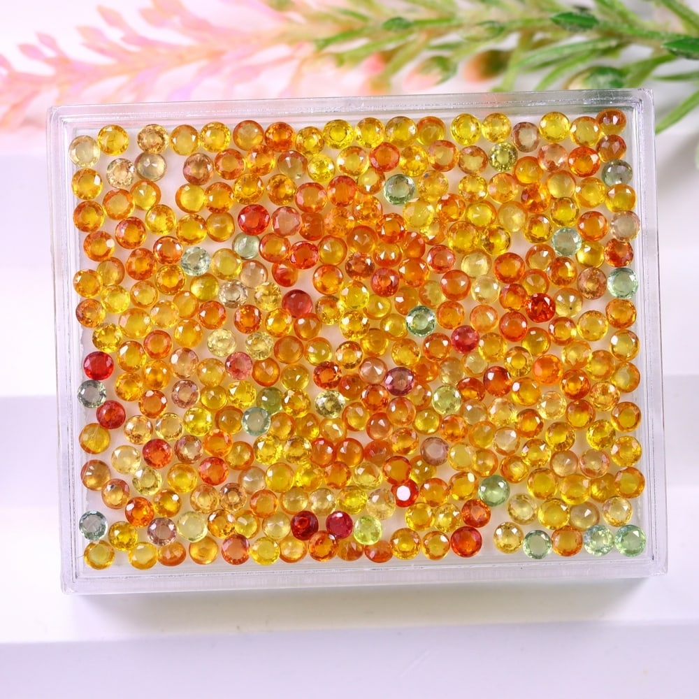 42.09Ct Fancy Sapphire Calibrated Set - Polished Faceted , 609E: Ksmith Heritage Auctioneers Subject: Natural Fancy Sapphire (Without box) Origin: Madagascar Carat Weight: 42.09Ct Dimension: 2.9 x 2.9 x 1.3 mm Treatment: Heated Shape: R