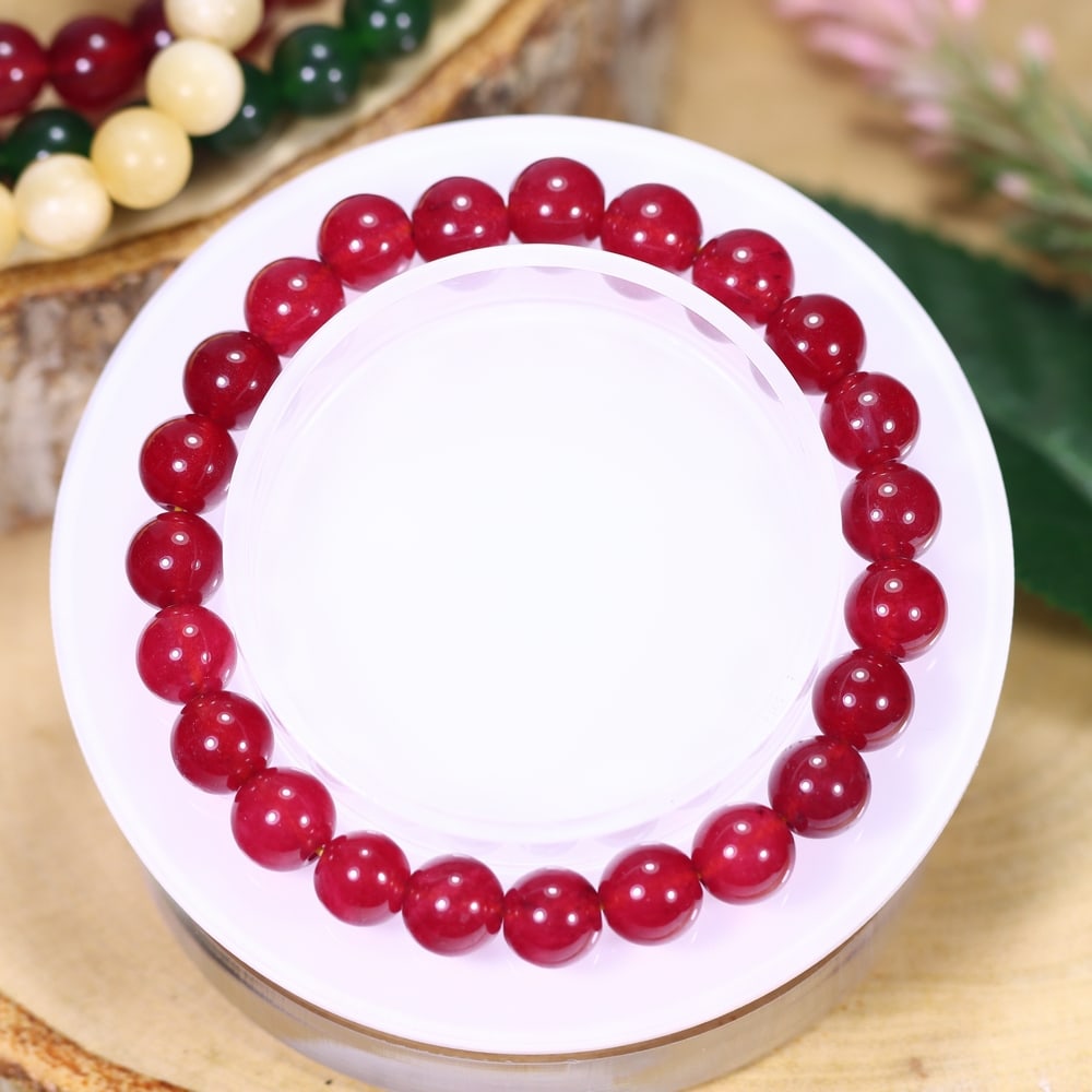 18.90g Red Jade Bracelet - Polished Beads, 513B (1 of 2)