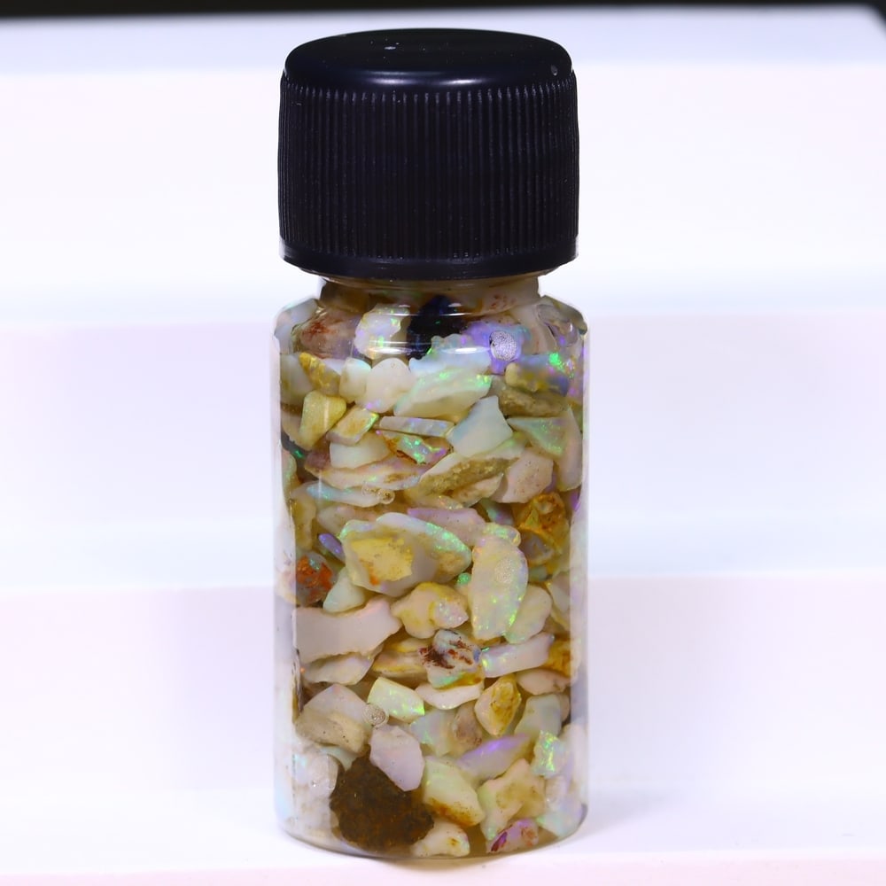 Australian Lightning Ridge Crystal Black Opal Rough Chip Jar (Good For Display), 483B: Ksmith Heritage Auctioneers Subject: Natural Australian Opal Origin: Australia Quantity: 1 Jar as photo