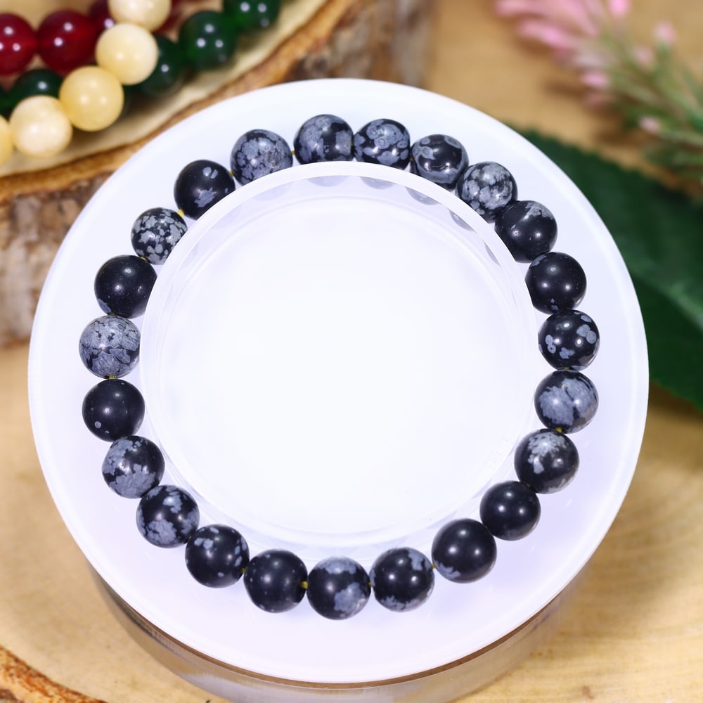 14.67g Snowflake Obsidian Bracelet - Polished Beads, 1172B (1 of 2)