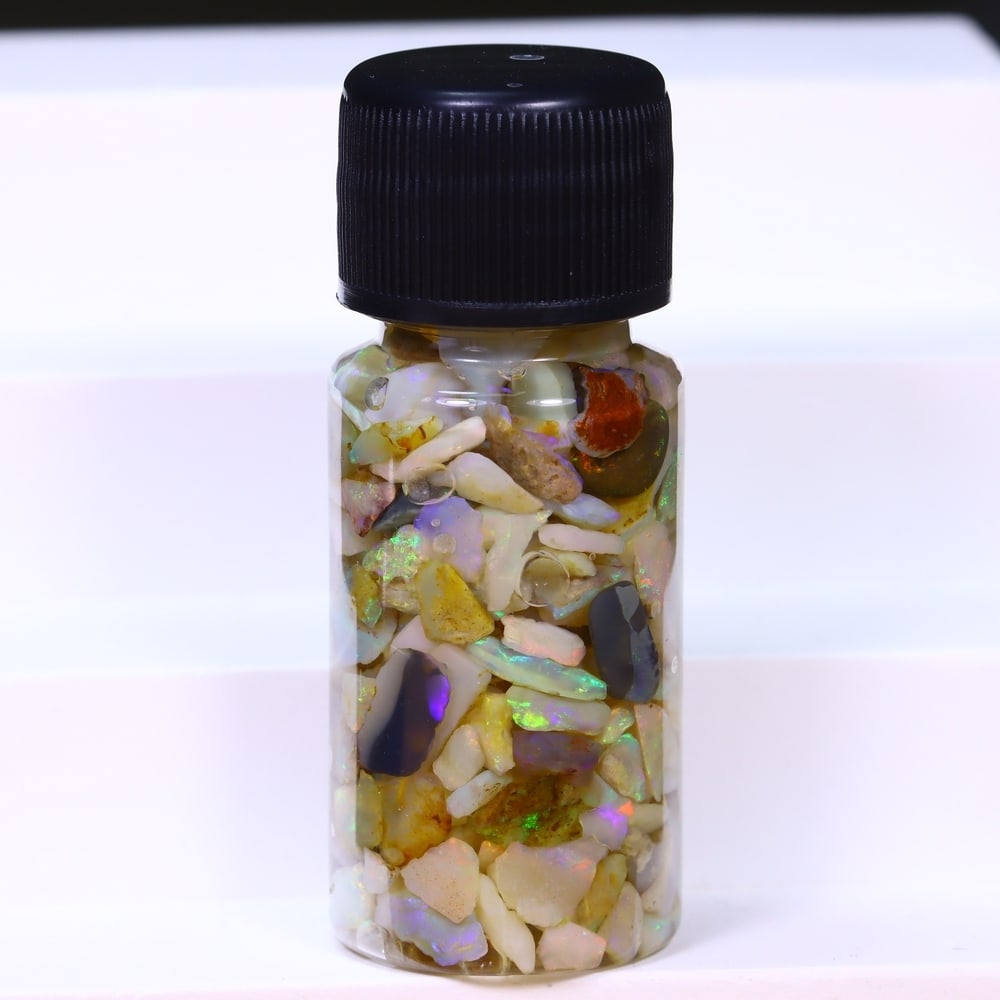 Australian Lightning Ridge Crystal Black Opal Rough Chip Jar (Good For Display), 1007B: Ksmith Heritage Auctioneers Subject: Natural Australian Opal Origin: Australia Quantity: 1 Jar as photo