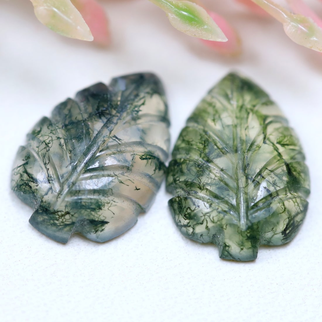 5.08Ct Natural Green Moss Agate Pair - India Gemstone - Carved Fancy Faceted, 348MZ: Ksmith Jewels Global Welcome to our auction house, today auction brought to you by Ksmith Jewels Global based in Penang, Malaysia specialize in all kinds of opal and color gemstone both in manufacturi