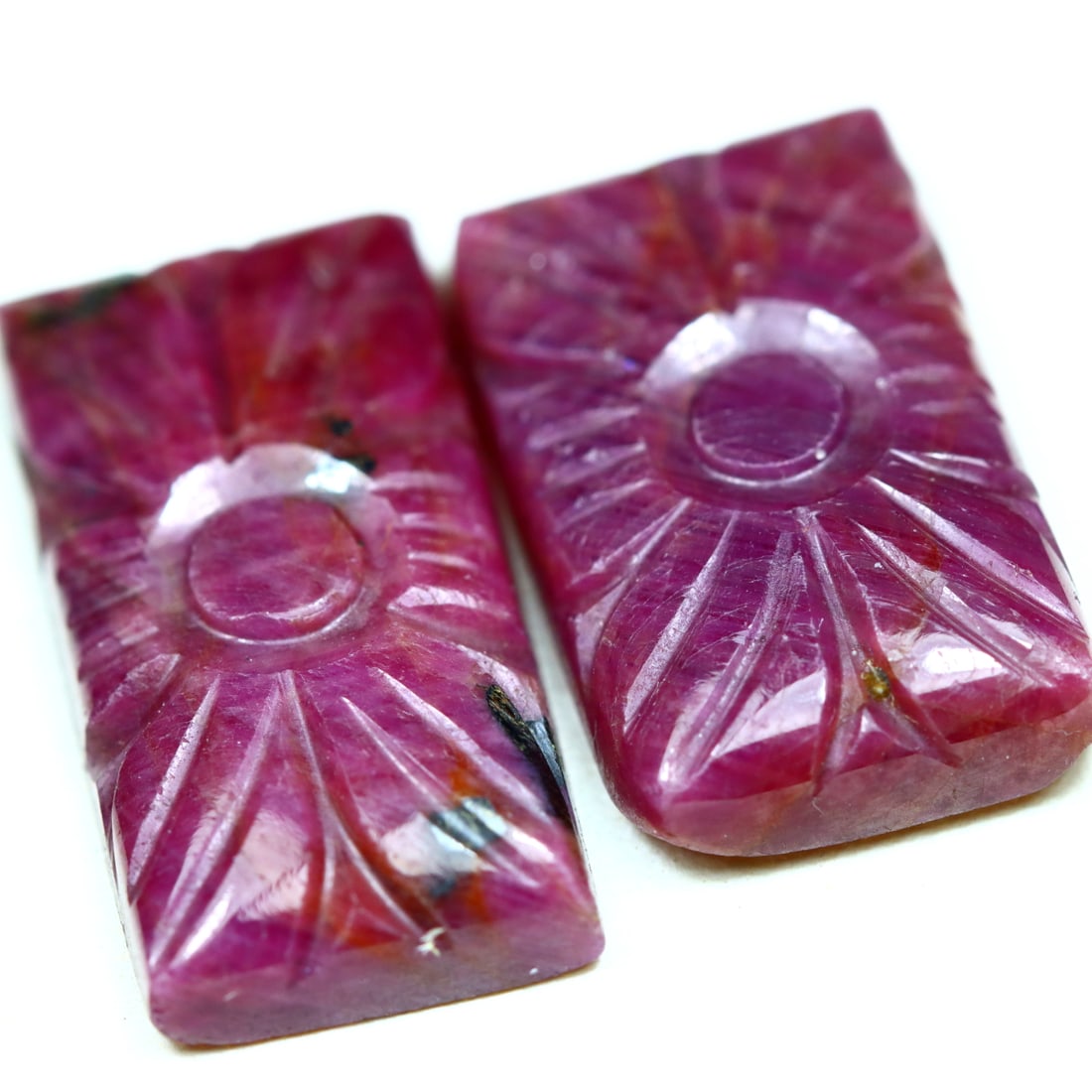 18x10.8x4.2MM 24.75Cts Natural Ruby Hand Carved Gemstone Pair, 508B: Ksmith Jewels Global Welcome to our auction house, today auction brought to you by Ksmith Jewels Global based in Penang, Malaysia specialize in all kinds of opal and color gemstone both in manufacturi